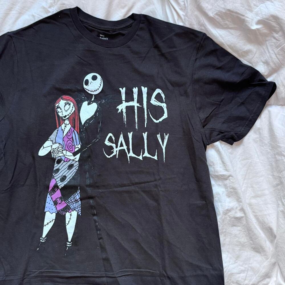Nightmare before christmas black tee sz L his Sally emo hot topic romantic goth - Picture 5 of 6